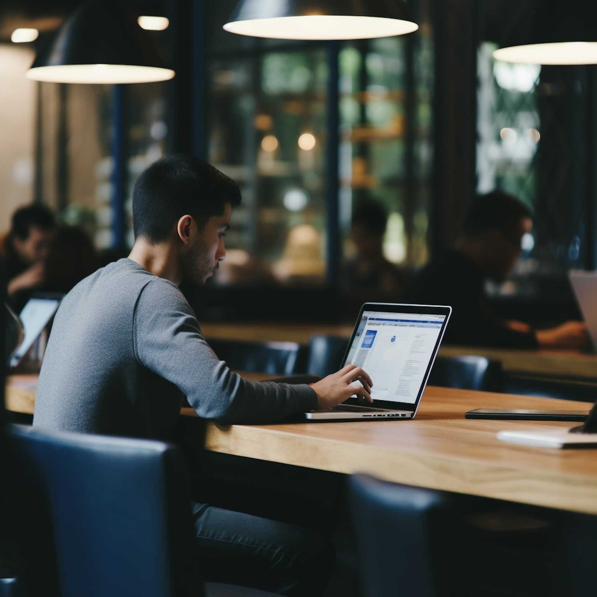 A developer working on a laptop in a modern setting